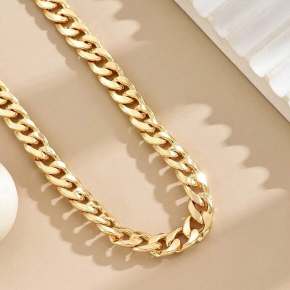 🆕Women Gold Cuban Choker Necklace Chunky Chain Clasp Toggle Herringbone Jewelry - Picture 5 of 6
